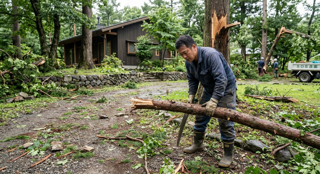 【軽井沢別荘】自然の猛威!台風や強風で折れた「太い枝の始末」